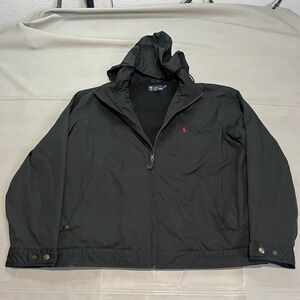 VTG Polo Ralph Lauren Black Lined Fleece Line Hooded Jacket Zip Men XXL PonyXXXX
